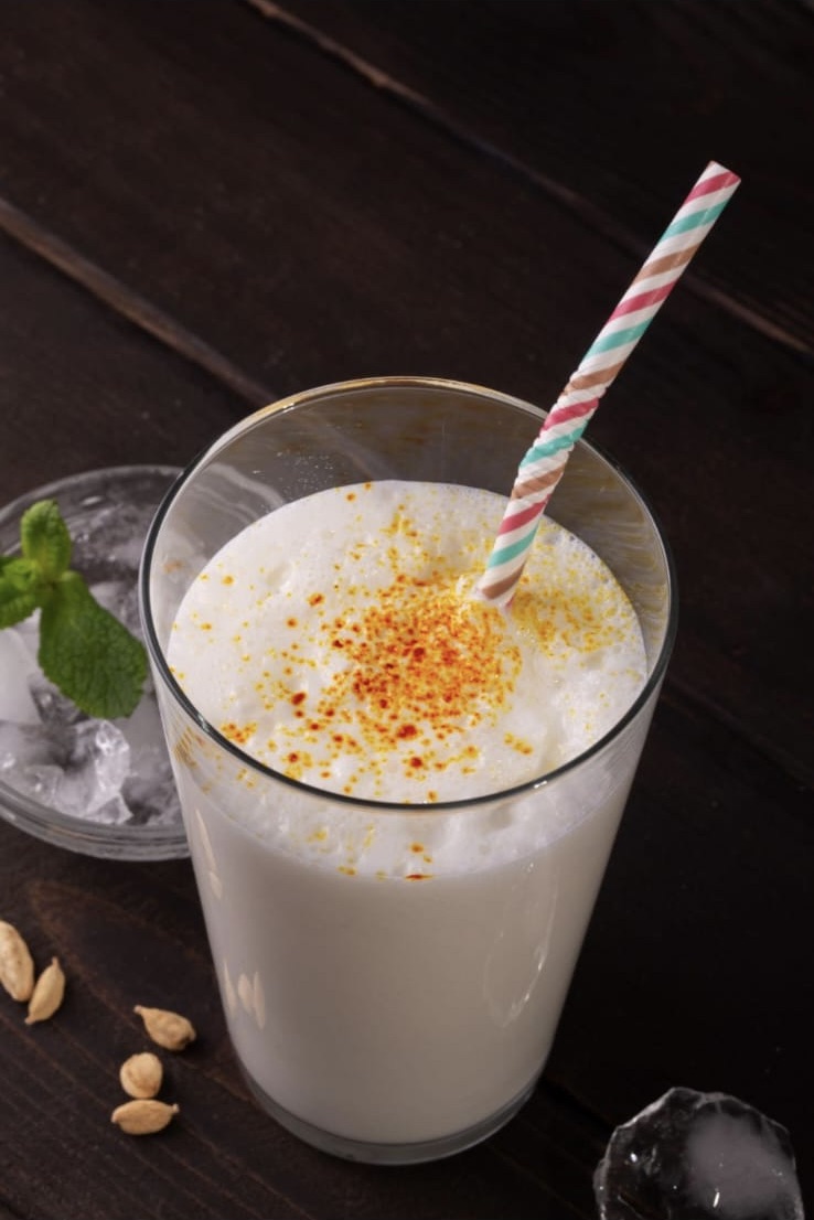 Masala lassi in a tall glass